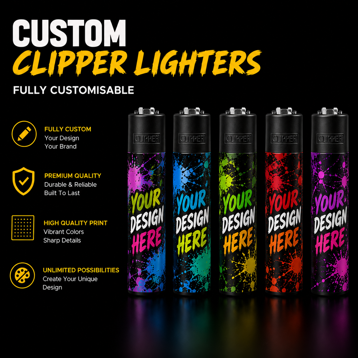 Custom Clipper Lighters (Front Print Only)